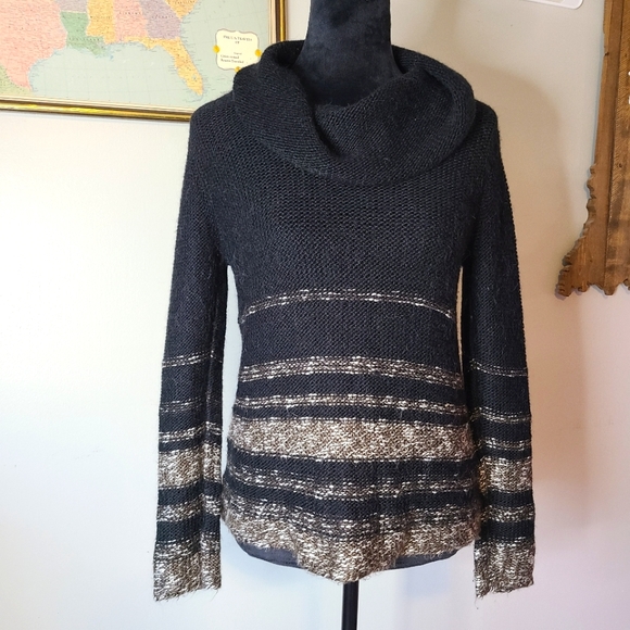 LOFT Sweaters - Black Brown Cowl Neck Knit Alpaca Wool Blend Neutral Cozy Sweater Womens Medium